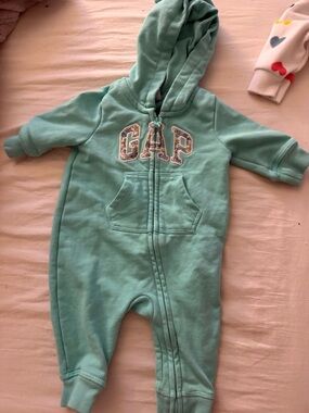 GAP Mint Green Hooded Baby One-Piece Romper
